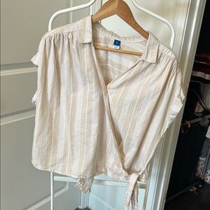 Women's Beige Striped Wrap Top